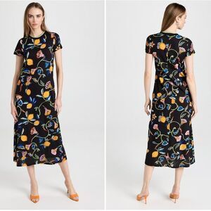 LA DOUBLEJ Sporty Swing Dress in Borboni Black Floral with Lemons / Medium EUC